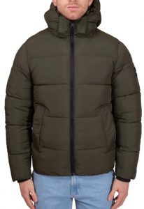 CALVIN KLEIN – Piumino Uomo con Cappuccio in Nylon Riciclato Oliva Scura