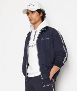 ARMANI EXCHANGE – Blouson Uomo in Nylon con Banda a Contrasto Blu Navy