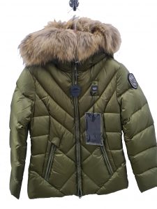 BLAUER – Piumino Donna con Bordo in Pelliccia Removibile Alicia Verde int. Marrone
