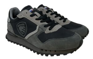 BLAUER – Scarpe Uomo Sneakers in Pelle e Camoscio con Plantare Estraibile Nero/Grigio Scuro