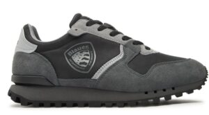 BLAUER – Scarpe Uomo Sneakers in Pelle e Camoscio con Plantare Estraibile Nero/Grigio Scuro