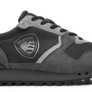 BLAUER – Scarpe Uomo Sneakers in Pelle e Camoscio con Plantare Estraibile Nero/Grigio Scuro