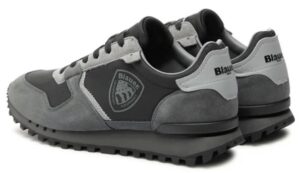 BLAUER – Scarpe Uomo Sneakers in Pelle e Camoscio con Plantare Estraibile Nero/Grigio Scuro