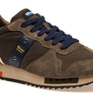 BLAUER – Scarpe Uomo Sneakers in Nylon e Camoscio Militare/Marrone