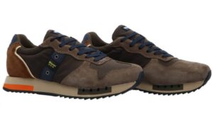 BLAUER – Scarpe Uomo Sneakers in Nylon e Camoscio Militare/Marrone