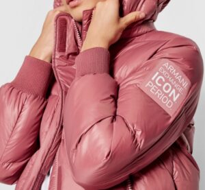 ARMANI EXCHANGE – Piumino Donna con Cappuccio in Tessuto Shiny Rosa