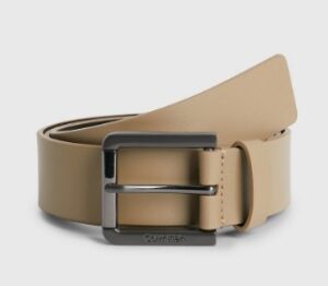 CALVIN KLEIN – Cintura Uomo in Pelle con Logo Goffrato sulla Fibbia Beige
