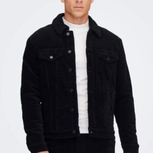 ONLY & SONS – Giubbino Uomo Corduroy Jacket With Teddy Lining Nero