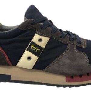 BLAUER – Scarpe Uomo Sneakers in Nylon e Camoscio Navy/Blu Navy/Marrone Scuro