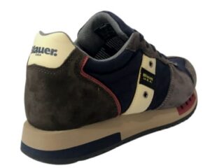 BLAUER – Scarpe Uomo Sneakers in Nylon e Camoscio Navy/Blu Navy/Marrone Scuro