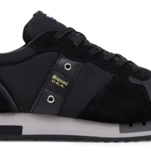 BLAUER – Scarpe Uomo Sneakers in Nylon e Camoscio Nero/Nero