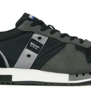 BLAUER – Scarpe Uomo Sneakers in Nylon e Camoscio Nero/Grigio