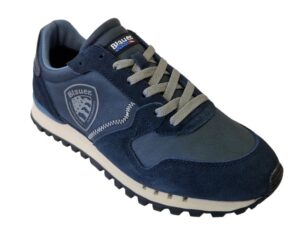 BLAUER – Scarpe Uomo Sneakers in Pelle e Camoscio con Plantare Estraibile Blu