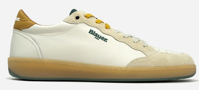 BLAUER – Sneaker Uomo in Pelle Murray Bianco/Verde/Giallo