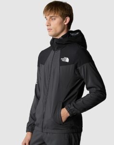 THE NORTH FACE – Giacca Wind Track con Cappuccio Asphalt Grey-TNF Black