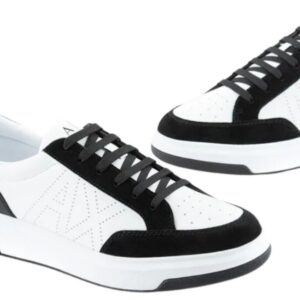 ARMANI EXCHANGE – Scarpe Uomo Sneakers in Ecopelle Effetto Scamosciato Nero/Bianco