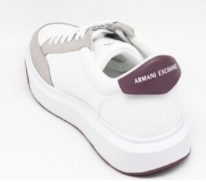 ARMANI EXCHANGE – Scarpe Uomo Sneakers in Ecopelle Effetto Scamosciato Bianco/Bordeaux