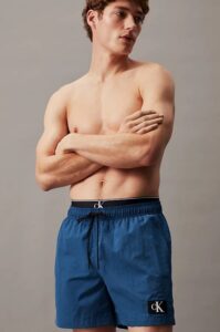 CALVIN KLEIN – Pantaloncini Uomo Da Bagno Corti Con Fascia In Vita Doppia Faded Teal