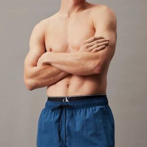 CALVIN KLEIN – Pantaloncini Uomo Da Bagno Corti Con Fascia In Vita Doppia Faded Teal