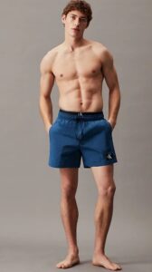 CALVIN KLEIN – Pantaloncini Uomo Da Bagno Corti Con Fascia In Vita Doppia Faded Teal