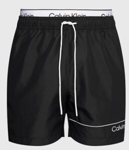 CALVIN KLEIN – Pantaloncini Uomo da Bagno Corti con Fascia in Vita Doppia Nero