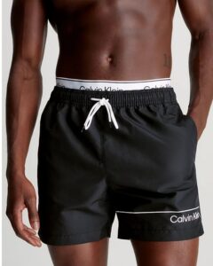CALVIN KLEIN – Pantaloncini Uomo da Bagno Corti con Fascia in Vita Doppia Nero