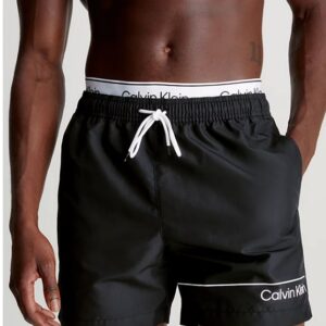CALVIN KLEIN – Pantaloncini Uomo da Bagno Corti con Fascia in Vita Doppia Nero