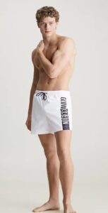 CALVIN KLEIN – Pantaloncini Da Bagno Con Cordoncino Medio Intense Power Bianco