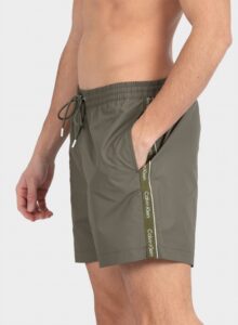 CALVIN KLEIN – Pantaloncini Da Bagno Con Cordoncino Medio Logo Tape Verde