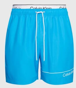 CALVIN KLEIN – Pantaloncini Uomo da Bagno Corti con Fascia in Vita Doppia Malibu Blu