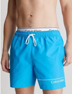 CALVIN KLEIN – Pantaloncini Uomo da Bagno Corti con Fascia in Vita Doppia Malibu Blu
