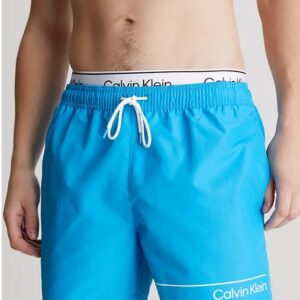 CALVIN KLEIN – Pantaloncini Uomo da Bagno Corti con Fascia in Vita Doppia Malibu Blu