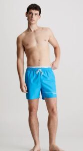 CALVIN KLEIN – Pantaloncini Uomo da Bagno Corti con Fascia in Vita Doppia Malibu Blu