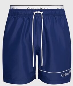 CALVIN KLEIN – Pantaloncini Uomo da Bagno Corti con Fascia in Vita Doppia Blu Navy