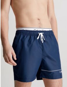 CALVIN KLEIN – Pantaloncini Uomo da Bagno Corti con Fascia in Vita Doppia Blu Navy