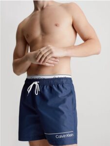 CALVIN KLEIN – Pantaloncini Uomo da Bagno Corti con Fascia in Vita Doppia Blu Navy