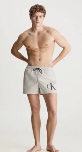 CALVIN KLEIN – Pantaloncini Uomo da Bagno con Cordoncino Corto Silver Lining