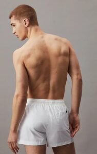 CALVIN KLEIN – Pantaloncini Uomo Da Bagno Con Cordoncino Corto Bianco Classico