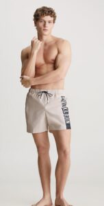 CALVIN KLEIN – Pantaloncini Da Bagno Con Cordoncino Medio Intense Power Beige