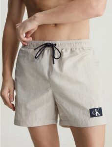 CALVIN KLEIN – Pantaloncini Uomo da Bagno con Cordoncino Medio Silver Lining