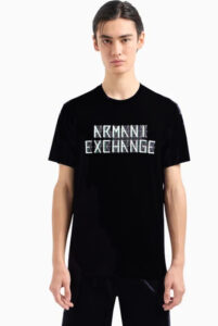 ARMANI EXCHANGE – T-Shirt Uomo Regular Fit in Jersey con Stampa Logo a Contrasto Nero