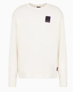 ARMANI EXCHANGE – Maglione Uomo Girocollo in Cotone Organico ASV con Patch Bianco