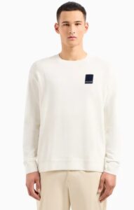 ARMANI EXCHANGE – Maglione Uomo Girocollo in Cotone Organico ASV con Patch Bianco