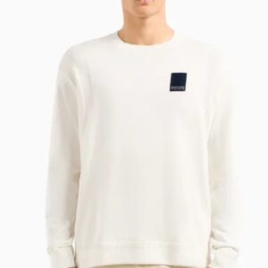 ARMANI EXCHANGE – Maglione Uomo Girocollo in Cotone Organico ASV con Patch Bianco