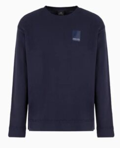 ARMANI EXCHANGE – Maglione Uomo Girocollo in Cotone Organico ASV con Patch Blu