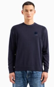 ARMANI EXCHANGE – Maglione Uomo Girocollo in Cotone Organico ASV con Patch Blu