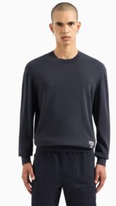 ARMANI EXCHANGE – Maglione Uomo Maglione Girocollo in Cotone con Logo Blu Navy