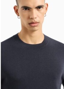 ARMANI EXCHANGE – Maglione Uomo Maglione Girocollo in Cotone con Logo Blu Navy