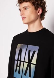 ARMANI EXCHANGE – Maglione Uomo Felpa Girocollo con Maxi Stampa Fotografica A|X Nero
