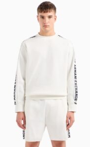ARMANI EXCHANGE – Maglione Uomo Felpa in Misto Cotone con Tape Logo Bianco